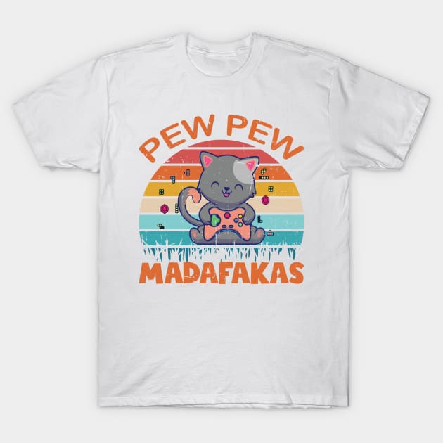 Pew Pew Cat Gaming Cat T-Shirt by CRE4TIX